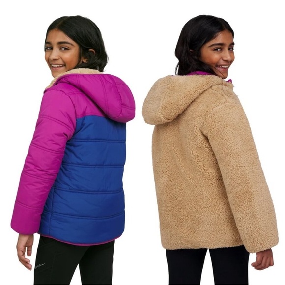 Eddie Bauer • Youth Reversible Jacket (Magenta and Navy and Sherpa) - Picture 4 of 9